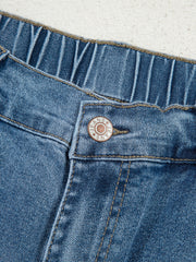 Stone Blue Star Patchwork Cropped Wide Leg High Waist Jeans - Miniatuur
