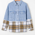 Khaki Plaid Patchwork Buttoned Oversized Denim Jacket - Foto 6
