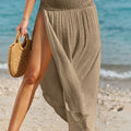Pale Khaki Shirred High Waist Split Long Beach Skirt - Foto 6