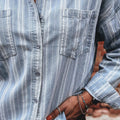 Himmelblauer gestreifter Freund Brusttasche Klassischer Denim Shacket - Foto 4