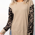 Gray Morn Leopard Ärmel Waffel-Stréck Split Hem Top - Foto 3