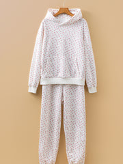 Pink Floral Print Kangaroo Pocket Hoodie Sheath Sweatpants Set - Miniatuur