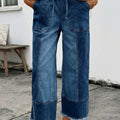 Beau Blue Drawstring Seam Detail Raw Hem Wide Leg Denim Pants - Damesmode Afbeelding 4 - Foto 4