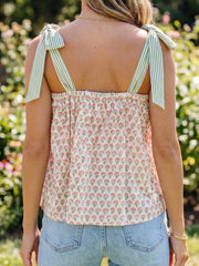 Camiseta de tirantes de nudo con estampado floral verde Babydoll - Miniatuur