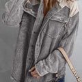 Chaqueta de pana con capucha con botones y bloque de color gris - Foto 3
