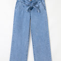 Beau Blue Western Washed Bow Knot Sash Wide Leg Jeans - Damesmode Afbeelding 3 - Foto 3