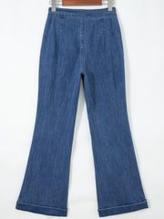 Ashleigh Blue Golden Button Detail Rolled Edge Flare Leg Jeans - Damesmode Afbeelding 5 - Miniatuur