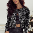 Black Sequined Open Front Cropped Jacket - Damesmode Afbeelding 3 - Thumbnail