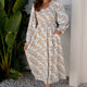 Kaki Maple Grove Gebloemde Smocked Puff Sleeve Lange Maxi-Jurk
