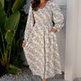 Khaki Maple Grove Floral Smocked Puff Sleeve Long Dress
