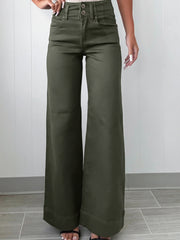 Jeans Mist Green à taille haute à 2 boutons et jambes larges - Miniatuur