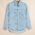 Sky Blue Stars Pattern Long Sleeve Shirt Collar Denim Jacket - Foto 6