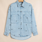 Sky Blue Stars Pattern Long Sleeve Shirt Collar Denim Jacket - Thumbnail