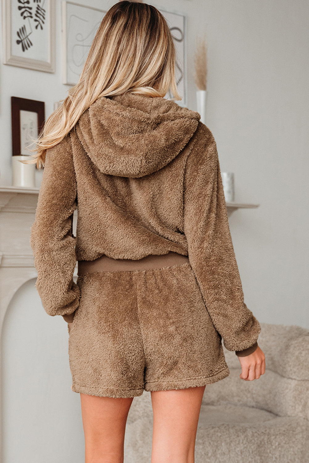 Bluza z pergaminem z kapturem i sznurkiem szorty Sherpa 2 części