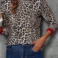 Brown Leopard Print Contrast Trim Round Neck Long Sleeve Top - Damesmode Afbeelding 4 - Foto 4