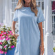 Sky Blauw Stripe Knooped Back T-Overhemd Spijkerstof Mini Jurk