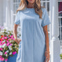 Mini-robe en jean à rayures bleu ciel boutonnée