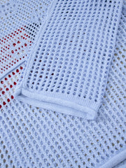 Beau Blue Hollow Out Uncinetto, maglione con la bandiera americana rattoppato - Damesmode Afbeelding 8 - Miniatuur