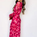 Rotes Blütenmuster-Manschetten-Serging-Langarmkleid - Foto 6