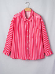 Chemise boutonnée rayée rouge Manches longues à poches patch Chemise décontractée - Miniatuur
