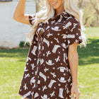 Braune Cowgirl-Hüte, Stiefel, Kaktus-Print, roher Knopf-Hemd, kurzes Jeanskleid – Damesmode Afbeelding 1 - Thumbnail