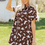 Bruin Cowgirl Hats Boots Cactus Print Raw Edge Knoop Down Short Spijkerstof Jurk