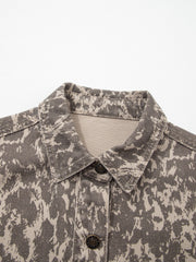 Veste en jean à motif abstrait à imprimé kaki à manches longues, ourlet brut - Miniatuur