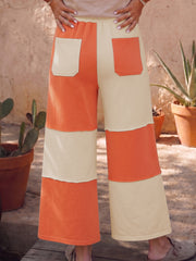 Feuerrote Rohnaht-Colorblock weite knöchellange lässige Hosen - Miniatuur