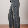 Coutures apparentes Bleu voile Jeans à taille haute droite et lâches - Foto 2