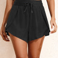 Black High Waisted Drawstring 2-in-1 Side Pocket Color Block Bikini Shorts - Damesmode Afbeelding 6 - Foto 6