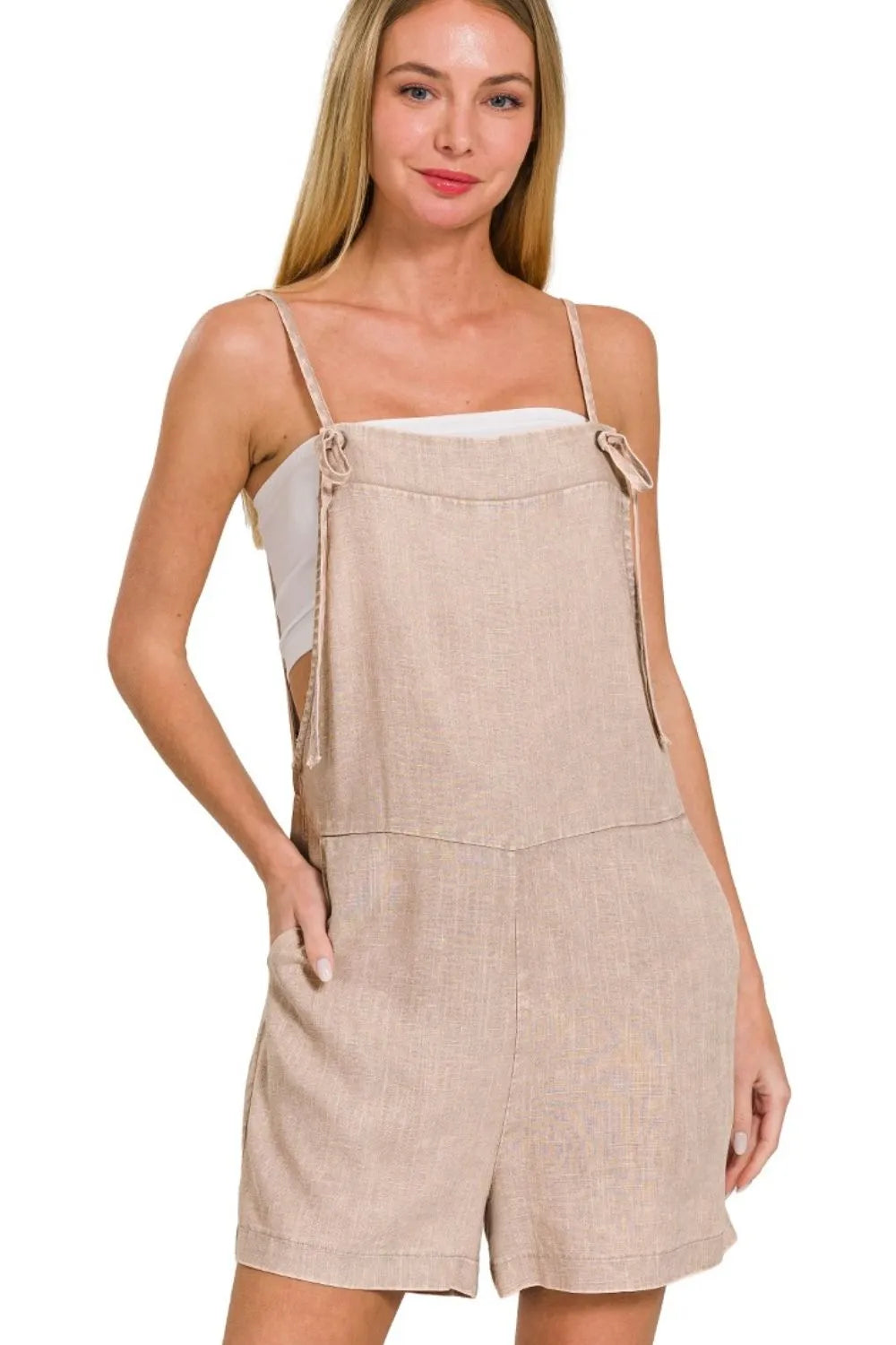 Zenana Washed Linen Knot Strap Rompers - Exklusive Damenmode & Kleidung Kollektion | Redblad Deutschland