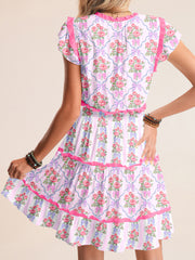 Purple Tiered Ruffles Sleeveless Summer Floral Dress - Miniatuur