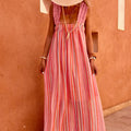 Pink Stripe Ruffled Straps Ribbon Knot Flowy Vacation Maxi Dress - Foto 5