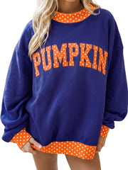 Fiery Red Polka Dot Letter Print Contrast Trim Mock Neck Sweatshirt - Miniatuur