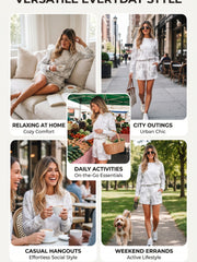 Pull beige à motif camouflage en érable et short décontracté taille élastique - Damesmode Afbeelding 4 - Miniatuur