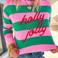 Felpa a Righe Verde Holly Jolly Letter ricamata - Foto 2