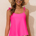 Rose Red Tie Shoulder Floral Print Cute Tankini Set - Foto 5