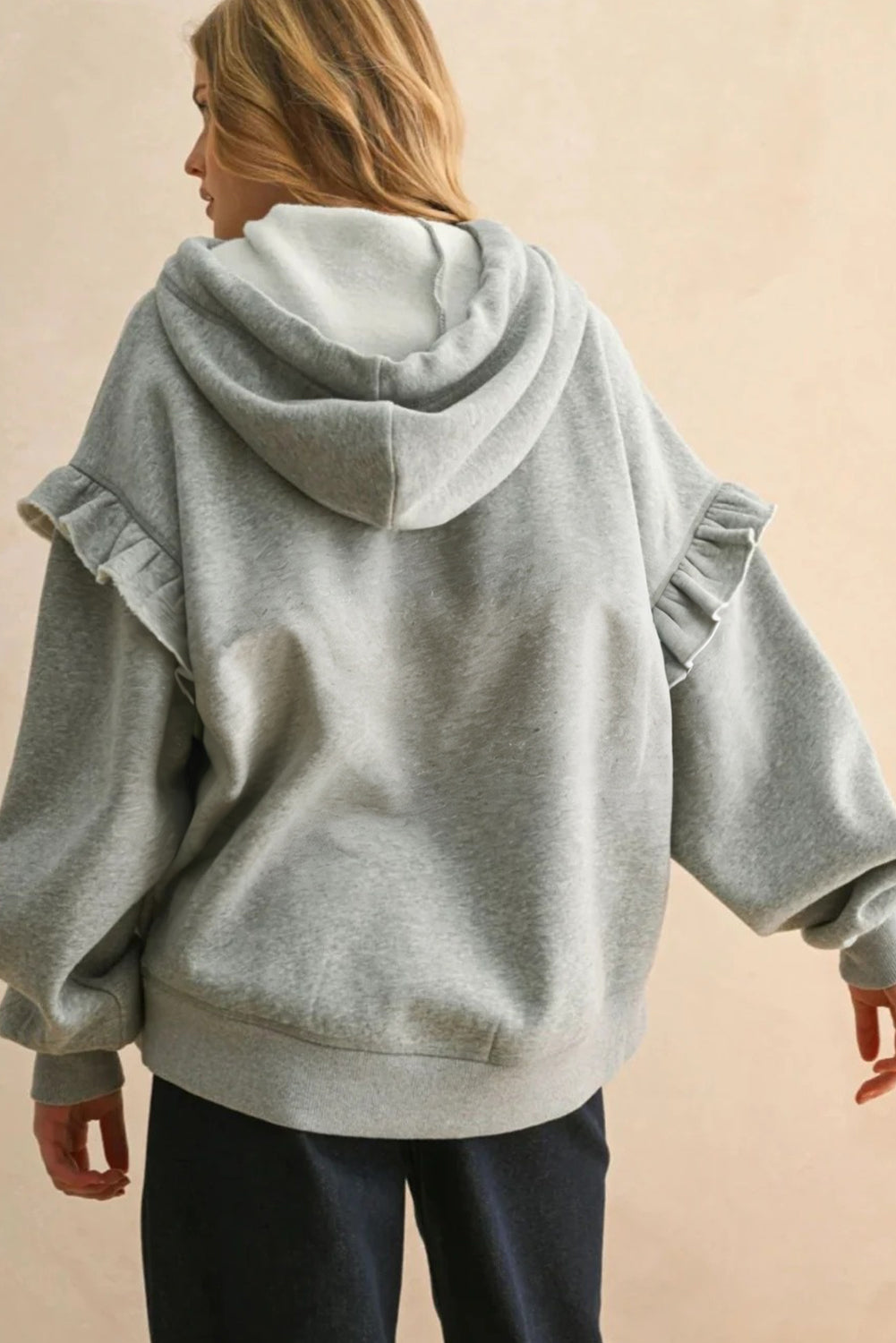 Grauer Contrast Seil-Kordelzug-Rüschen-Trim Herunterhängen-Baggy-Hoodie