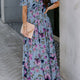 Sky Blauw Fiery Bloemenprint Frilled V-Hals met Korte Mouwen Lange Maxi-Jurk