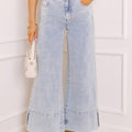 Beau Blue Mid Rise Pearl Embellished Split Wide Leg Jeans - Damesmode Afbeelding 1 - Foto 1