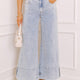 Beau Blauw Mid Rise Pearl Emblinshed mat met Split Wide Leg Jeans