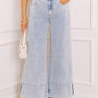 Beau Blauw Mid Rise Pearl Embellished met Split Wide Leg Jeans