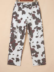 Brown Cow Spots Printed Multi Pocketed Jeans - Damesmode Afbeelding 3 - Miniatuur