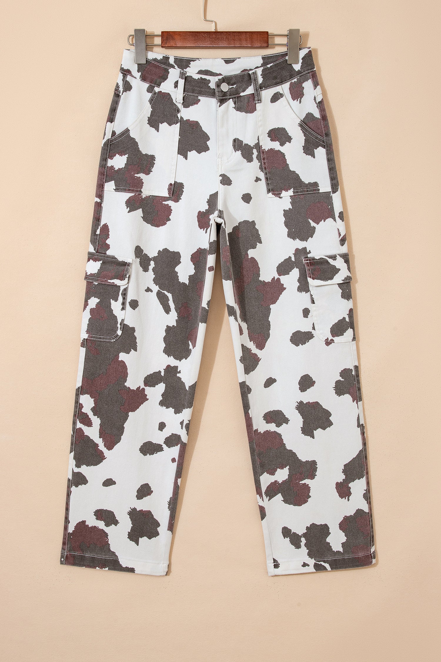 Brown Cow Spots Printed Multi Pocketed Jeans - Damesmode Afbeelding 3