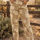 Kaki Bloemenprint Metal Knoop Geplooide Straight Leg Jeans