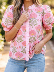 Chemise à manches bouffantes rayées rose Sweet Blooms - Miniatuur