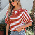 Orange Stripe Short Bubble Sleeve T Shirt - Foto 3