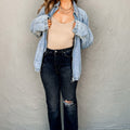 Myosotis Elastic Edge Collared Zip Up Denim Jacket With Pocket - Foto 6