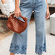 Dämmerungsblo bestickte kuerz Jeans mat breede Been, héich Taille