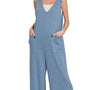 Zenana French Terry Deep V Neck Jumpsuits